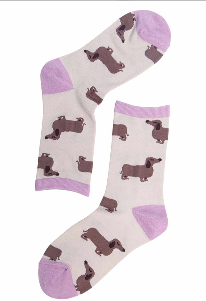 Chaussettes en bambou pour femmes, teckel, crème rose