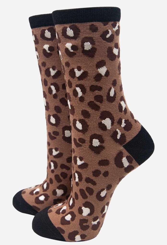  Chaussettes en bambou pour femmes - Beige/marron, léopard 