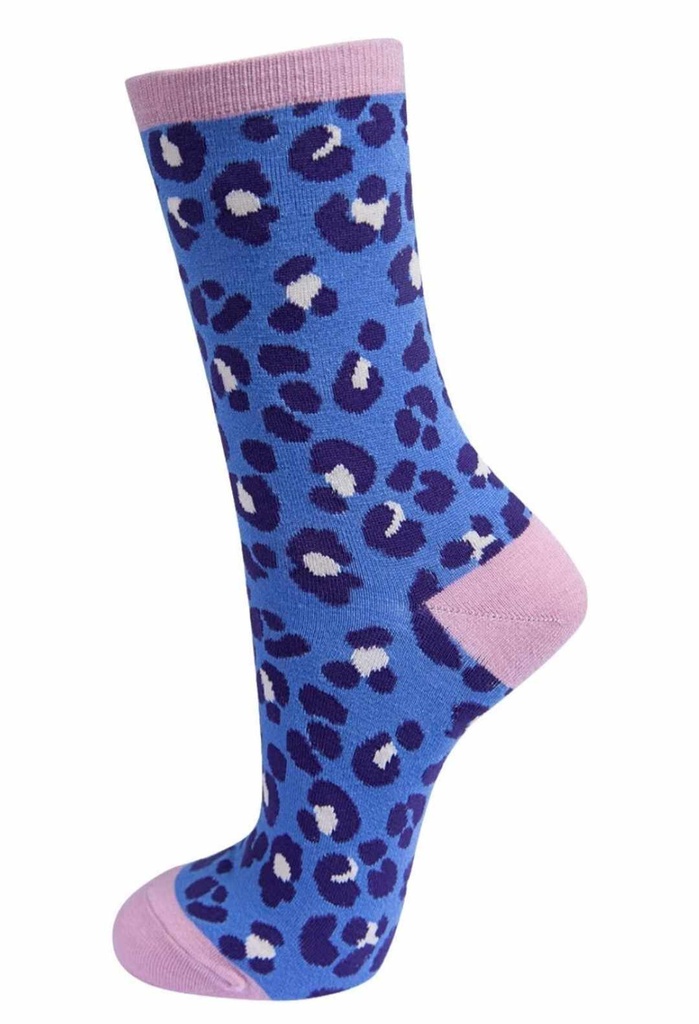 Chaussettes en bambou pour femmes - Bleu, léopard