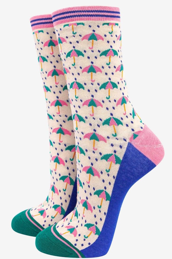 Chaussettes en bambou pour femmes - Crème, parapluie de pluie