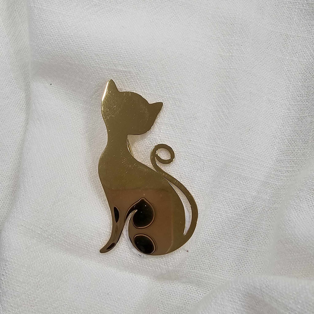 Broche chat acier doré