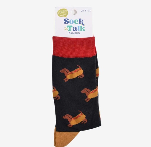 Chaussettes en bambou pour hommes - Noir/rouge, saucisse hotdog