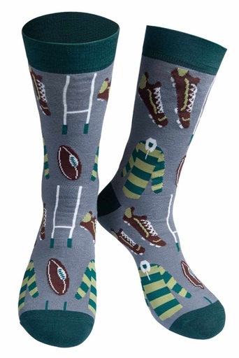 Chaussettes en bambou pour hommes - Gris/vert, Rugby