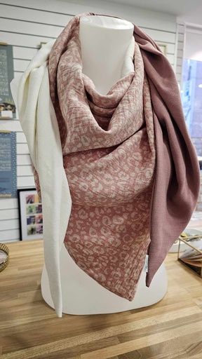 Foulard Triangle Réversible - Léopard Rose & Pois Dorés