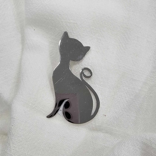 Broche chat acier argenté