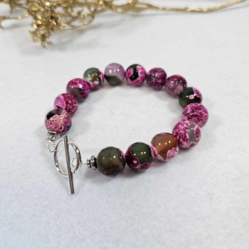 [BRA017] Bracelet Agate Fuschia - Poignet (ARCHIVER)